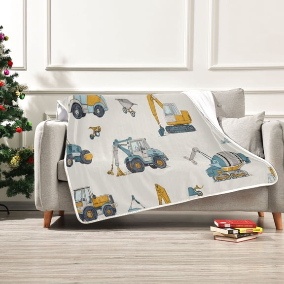 50x60 inch Crystal Fleece & Arctic Fleece Blanket Soft Bed Throws for Home or Camping Engineering Vehicle Pattern