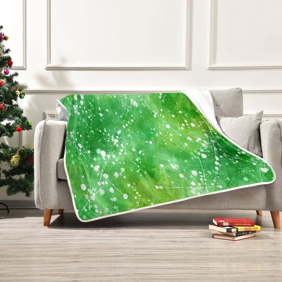 50x60 inch Crystal Fleece & Arctic Fleece Blanket Soft Bed Throws for Home or Camping Green Ink Splatter Pattern