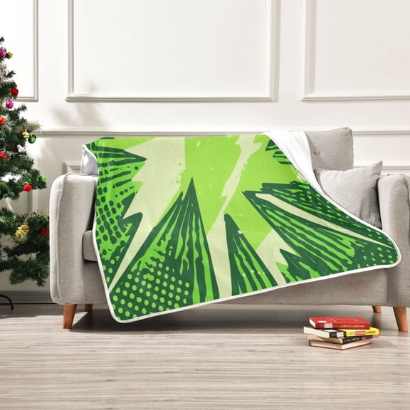 50x60 inch Crystal Fleece & Arctic Fleece Blanket Soft Bed Throws for Home or Camping Green Lightning Bolts Pattern