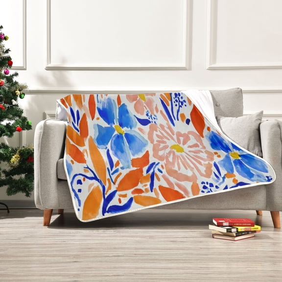 50x60 inch Crystal Fleece & Arctic Fleece Blanket Soft Bed Throws for Home or Camping Hand-painted Watercolor Floral