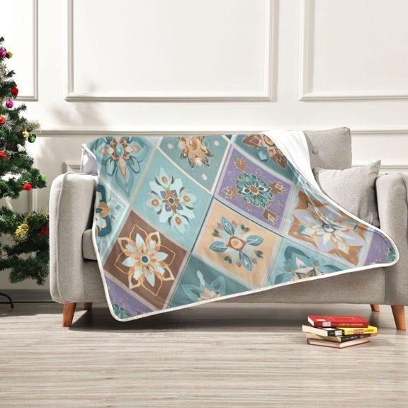 50x60 inch Crystal Fleece & Arctic Fleece Blanket Soft Bed Throws for Home or Camping Intricate Blue Shape