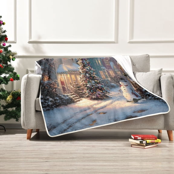 50x60 inch Crystal Fleece & Arctic Fleece Blanket Soft Bed Throws for Home or Camping Magical Snow-covered Village