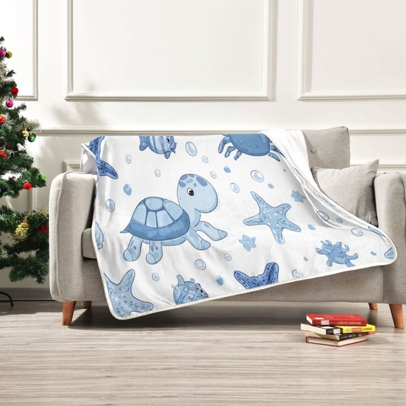 50x60 inch Crystal Fleece & Arctic Fleece Blanket Soft Bed Throws for Home or Camping Marine Organisms