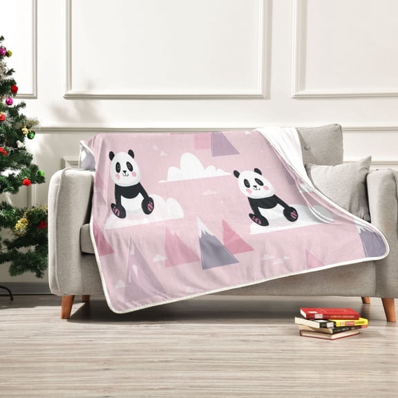50x60 inch Crystal Fleece & Arctic Fleece Blanket Soft Bed Throws for Home or Camping Panda and Clouds Pattern