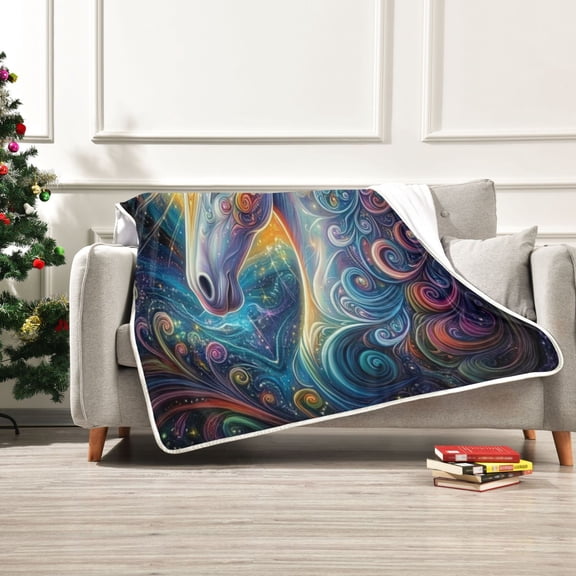 50x60 inch Crystal Fleece & Arctic Fleece Blanket Soft Bed Throws for Home or Camping Psychedelic Art Unicorn