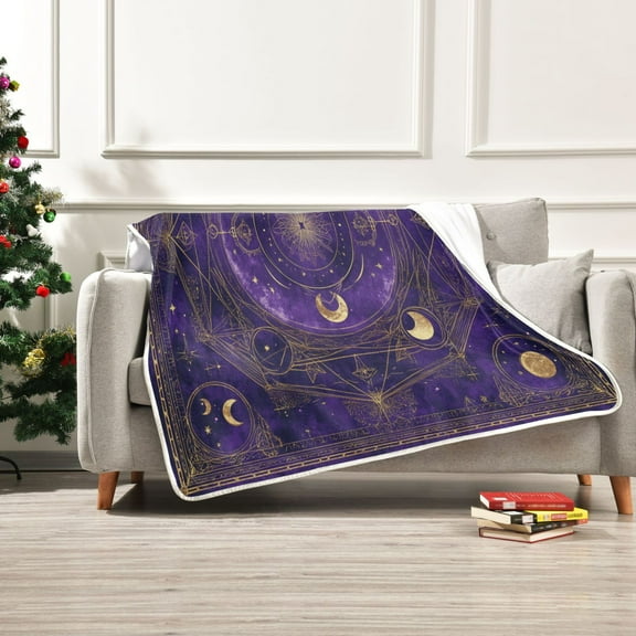 50x60 inch Crystal Fleece & Arctic Fleece Blanket Soft Bed Throws for Home or Camping Purple Celestial Pattern