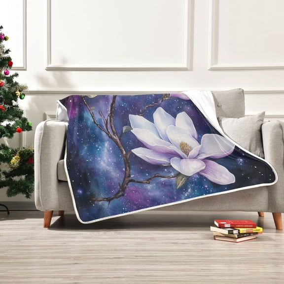 50x60 inch Crystal Fleece & Arctic Fleece Blanket Soft Bed Throws for Home or Camping Purple Magnolia Flowers