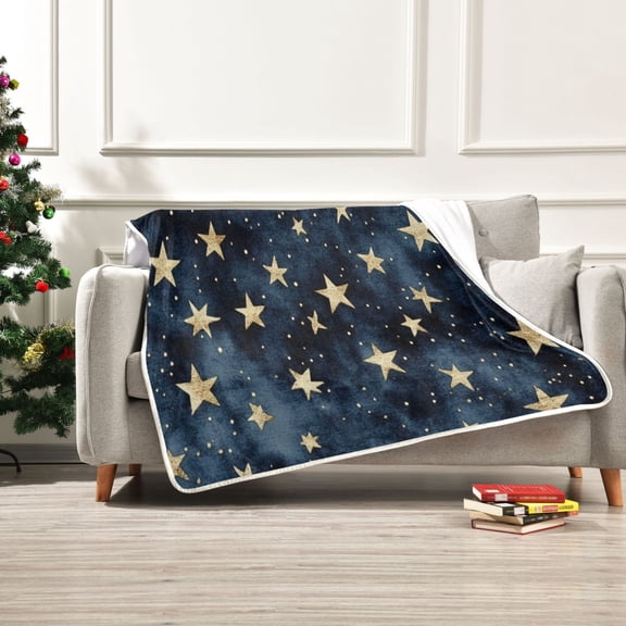 50x60 inch Crystal Fleece & Arctic Fleece Blanket Soft Bed Throws for Home or Camping Small Gold Stars Pattern