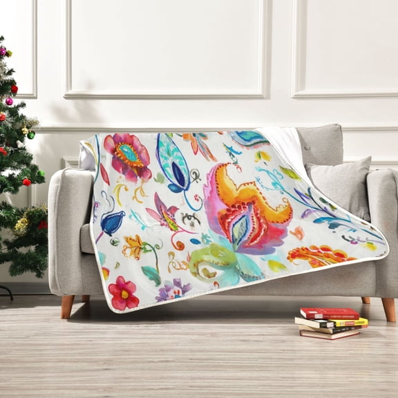 50x60 inch Crystal Fleece & Arctic Fleece Blanket Soft Bed Throws for Home or Camping Watercolor Colorful Floral