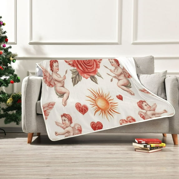 50x60 inch Crystal Fleece & Arctic Fleece Blanket Soft Bed Throws for Home or Camping Watercolor Red Roses