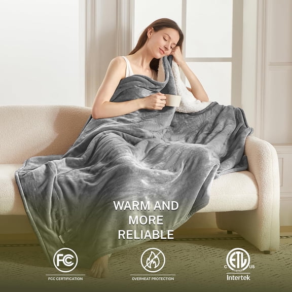 50x60in Light Grey Electric Blanket with 10 Heat Settings and 12-Hour Timer