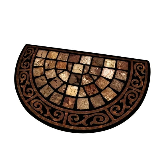 50x80cm American Retro Tile Crystal Velvet Doormat Home Entrance Semi-Circular Doormat Outdoor Entrance Personalized Door Decoration