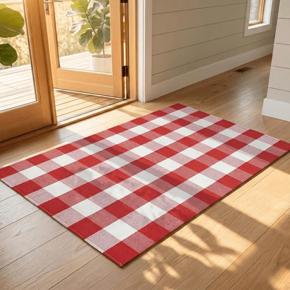 50x80cm Plaid Doormat for Front Door - Handwoven Cotton Blend Entryway Mat Washable Rug for Porch Home Decor Indoor Outdoor Use