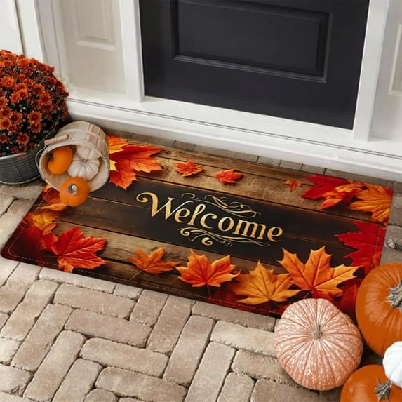 50x80cm Thanksgiving Non-Slip Floor Mat Maple Leaf Entry Door Mat Fall Decor Welcome Mat Autumn Home Decor Pumpkin Theme Outdoor Indoor Doormat Holiday Season Decor