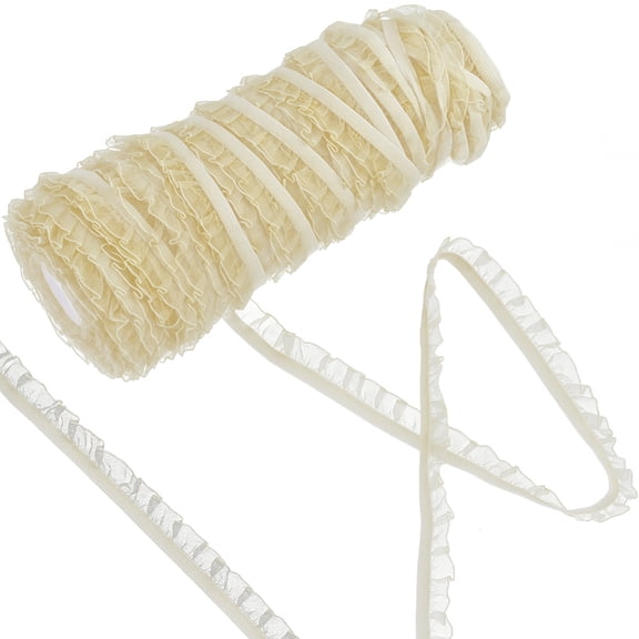 50yards Nylon Chiffon Elastic Lace Trim Pleated Lace Ribbon For Sewing Decoration Light Goldenrod Yellow 5/8 inch(15mm)