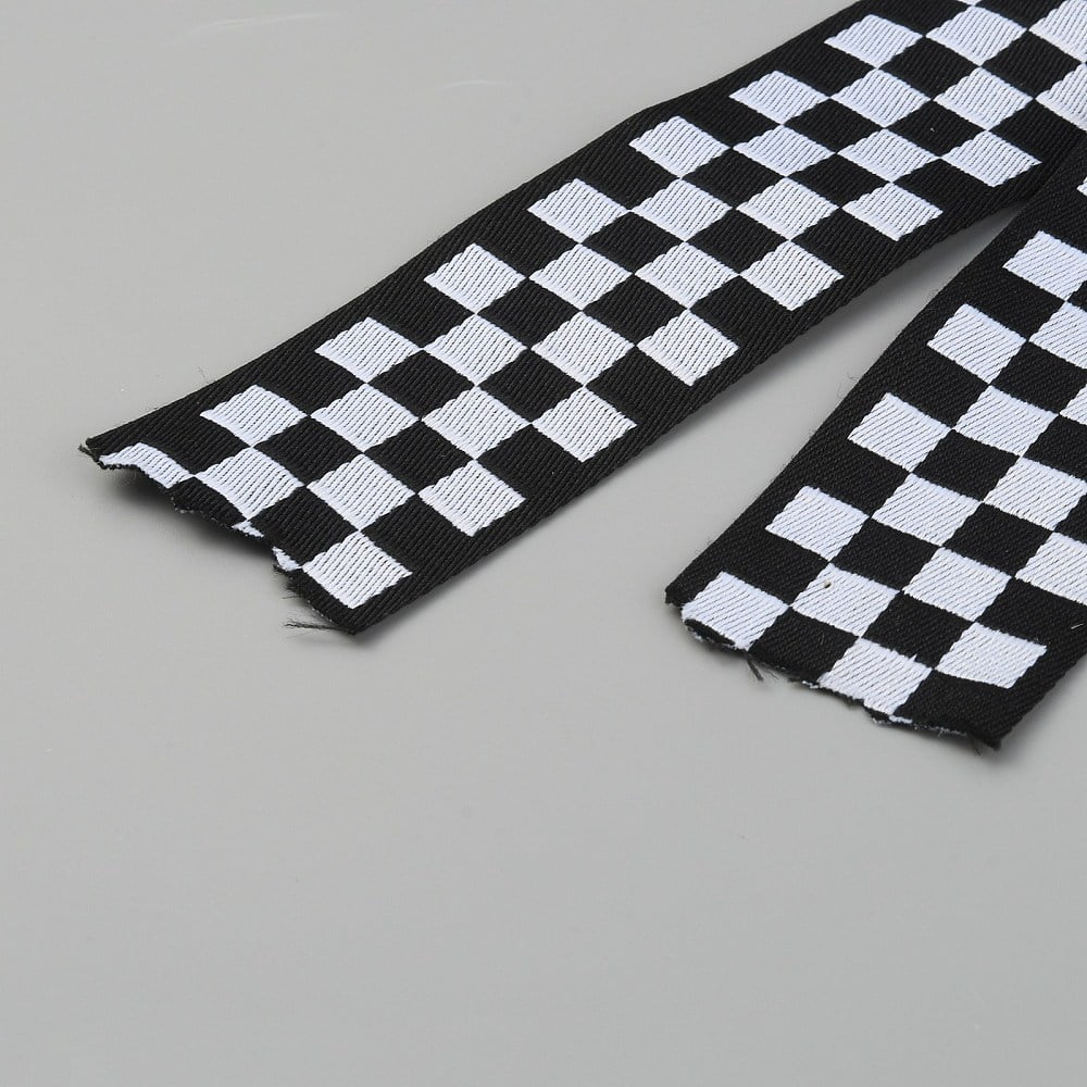 50yards Polyester Ribbons Jacquard Ribbon Tyrolean Ribbon with Tartan Pattern Garment Accessories White Black 1-5/8 inch(40mm)