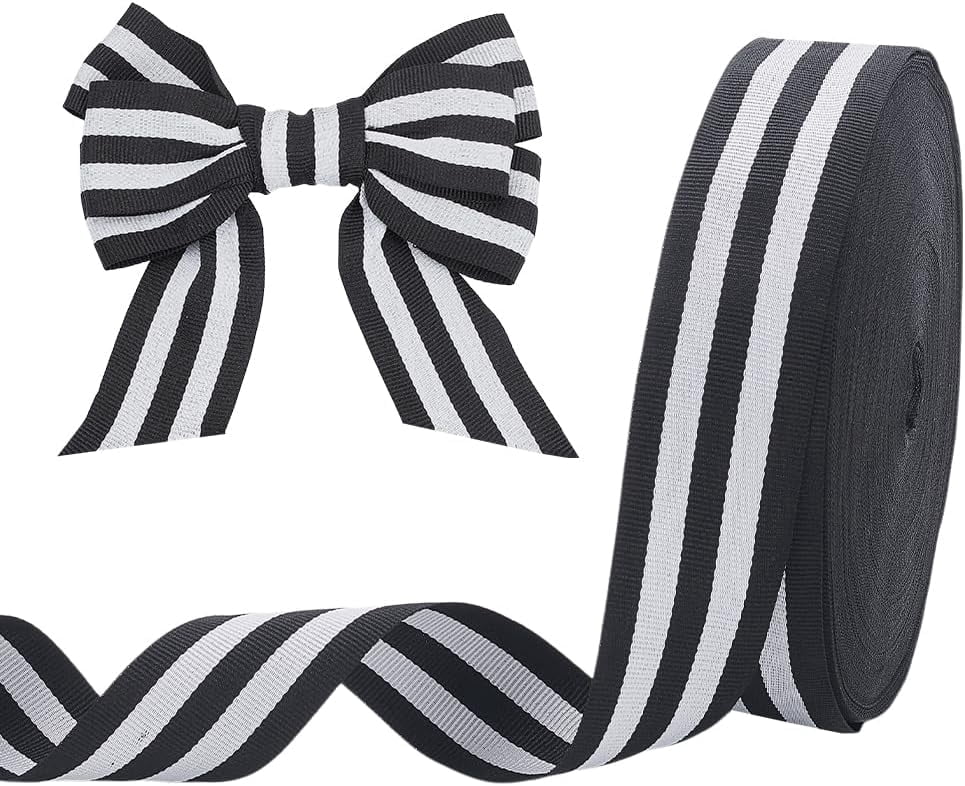 50yards Polyester Stripe Ribbons Black 1-5/8 inch(40mm)
