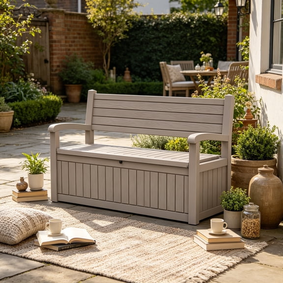 51.06" L x 24.17" W x 35.24" H Outdoor Storage Bench - 70 Gallon Weather-Resistant Resin Rattan-Look Seat (500 lbs Capacity), Grey