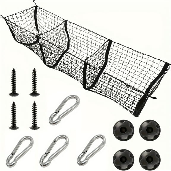 5112 inch Cargo Net for SUV, Cars,3 Pocket Truck Bed Cargo Net, Heavy Duty Elastic Pickup Truck Storage