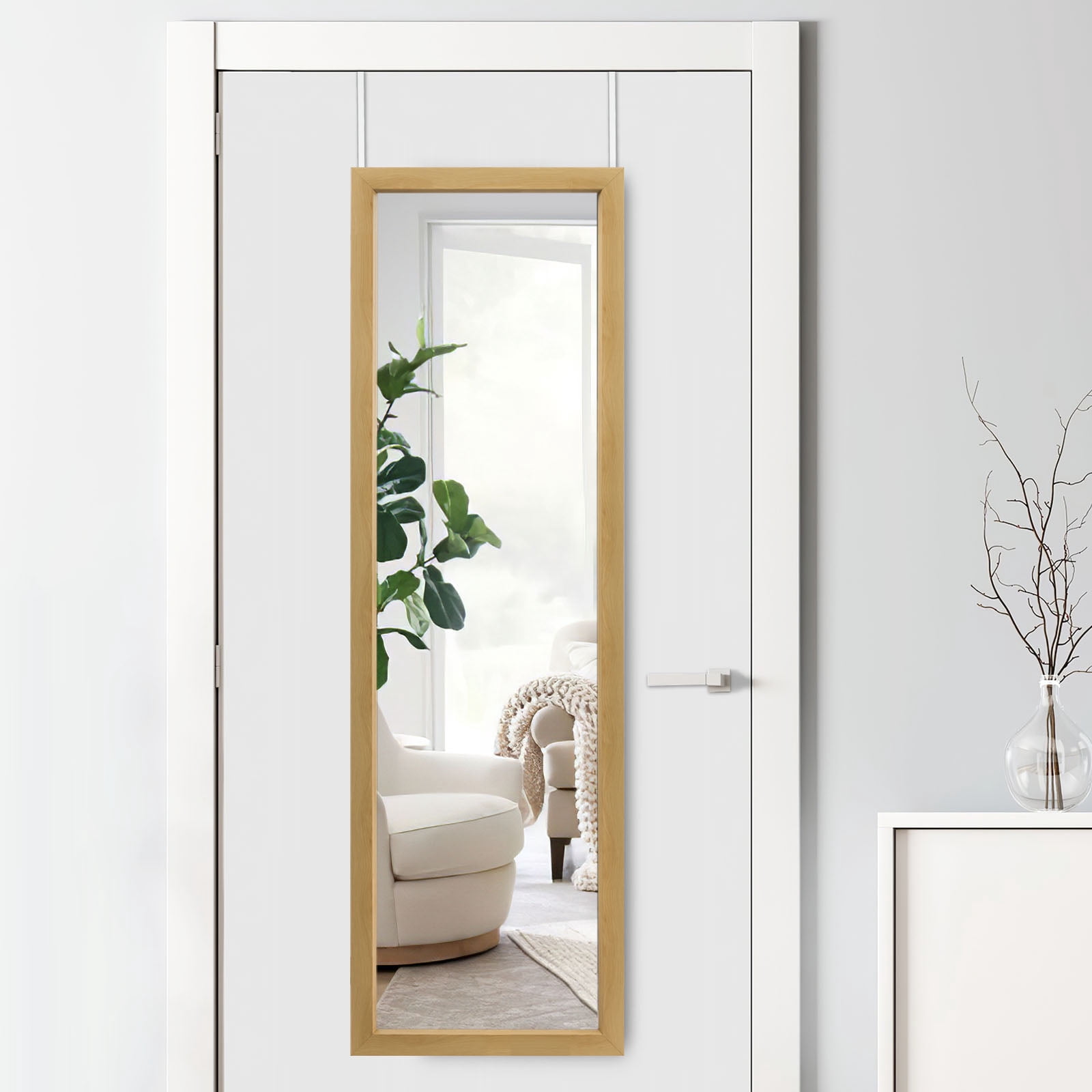 51"*16" Full Length Over The Door Mirror Hanging Mirror for Bedroom Dorm Room Black