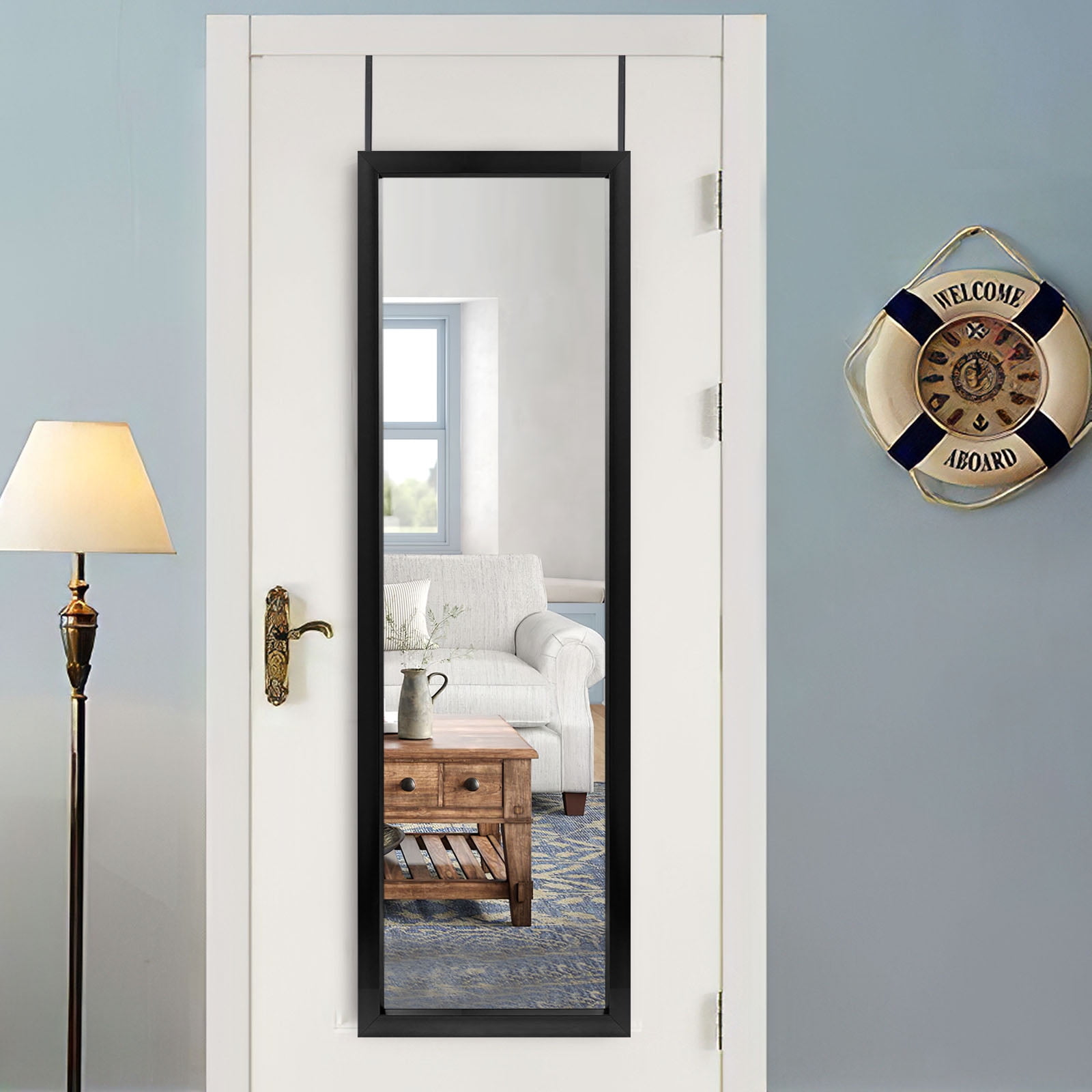 51"*16" Full Length Over The Door Mirror Hanging Mirror for Bedroom Dorm Room Black