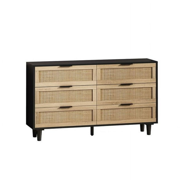 51.18" 6-Drawers Rattan Storage Cabinet, Black