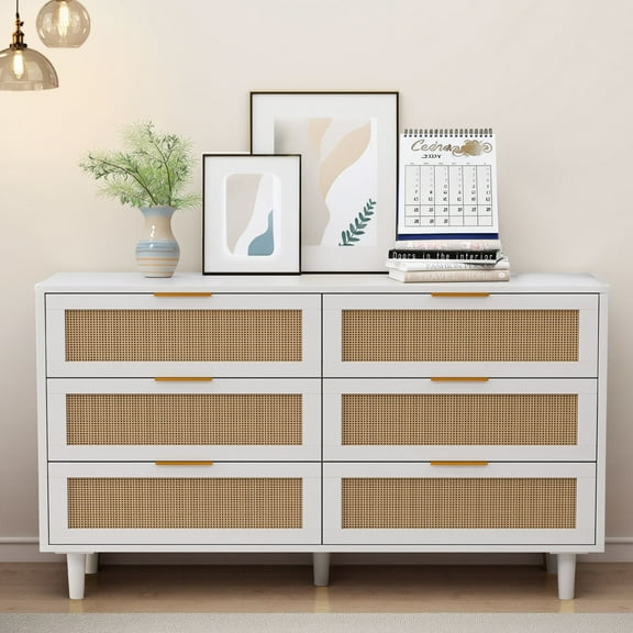 51.18"6-Drawers Rattan Storage Cabinet Rattan Drawer,for Bedroom,Living Room