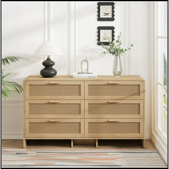 51.18'' Arc Shaped Corner Rattan Cabinet, 6-Drawers Rattan Storage Cabinet Rattan Drawer, for Living Room Bedroom,and Kitchen