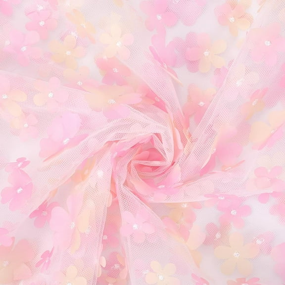 51.18 Inch Light Pink 3D Floral Embroidery Mesh Fabric Polyester Flower Embroidered Net Sheer Tulle Lace Voile Fabric by The Yard DIY