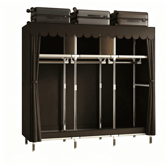 51.18 Inch Portable Fabric Wardrobe Closet Organizer, 6 Independent Storage Spaces, Space-Saving Free Standing Garment Rack, Sturdy Minimalist Dustproof Clothes Storage Cabinet for Bedroom Dorm