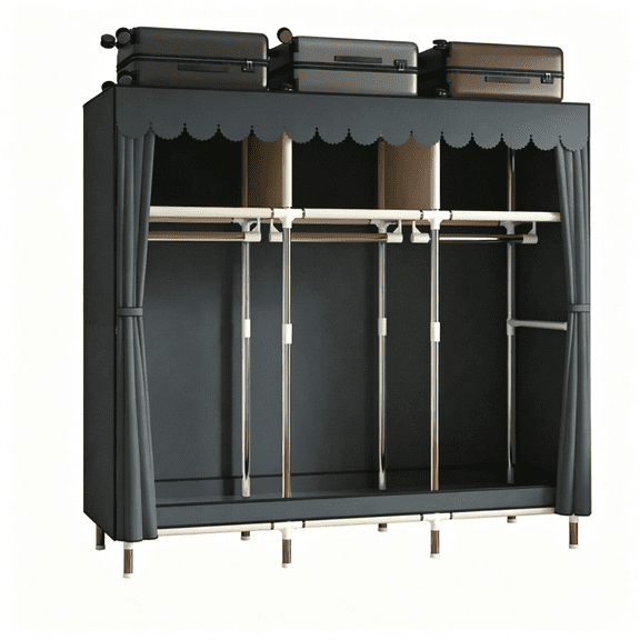 51.18 Inch Portable Fabric Wardrobe Closet Organizer, 6 Independent Storage Spaces, Space-Saving Free Standing Garment Rack, Sturdy Minimalist Dustproof Clothes Storage Cabinet for Bedroom Dorm