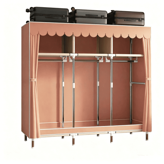 51.18 Inch Portable Fabric Wardrobe Closet Organizer, 6 Independent Storage Spaces, Space-Saving Free Standing Garment Rack, Sturdy Minimalist Dustproof Clothes Storage Cabinet for Bedroom Dorm