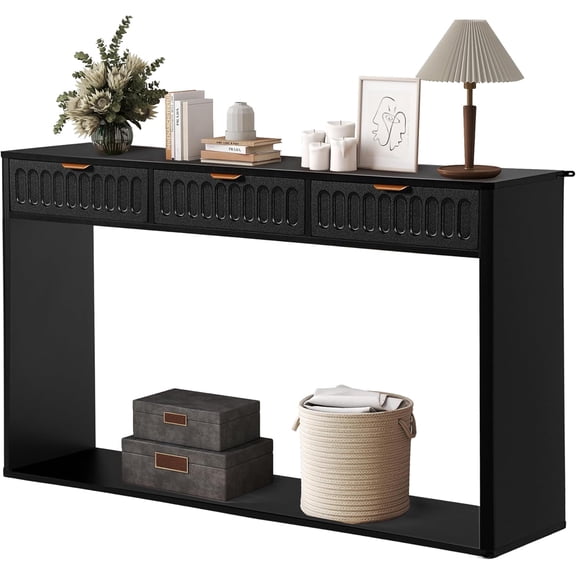 51.18'' Mid Century Modern Couch Table Behind Sofa, Narrow Sofa Console Table with Storage, TV Console Table with Drawers Long and Skinny for Entryway, Living Room - Black