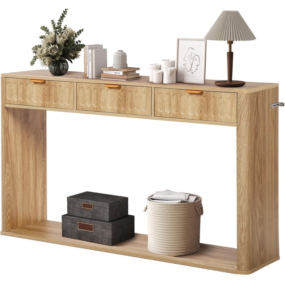 51.18'' Mid Century Modern Couch Table Behind Sofa, Narrow Sofa Console Table with Storage, TV Console Table with Drawers Long and Skinny for Entryway, Living Room - Natural