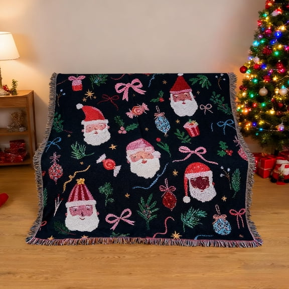 51.18x62.99 Inch Christmas Tapestry Festival Background Carpet Sofa Cover Office Nap Mat Cotton Red Lightweight Warmth Easy Clean Multi-Scenario Use Home Decor