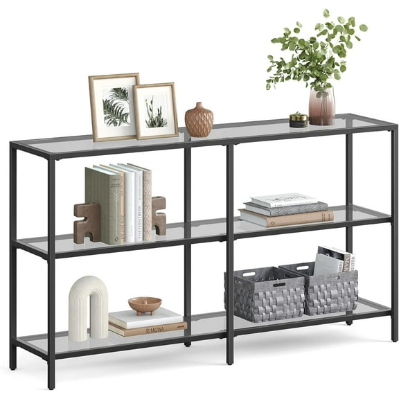 51.2 Inch Console Table with 3 Shelves, Sofa Tables, Modern Entryway Table, Metal Frame, Tempered Glass Shelf, Entryway Living Room Bedroom, Classic Black and Slate Gray ULGT024B61