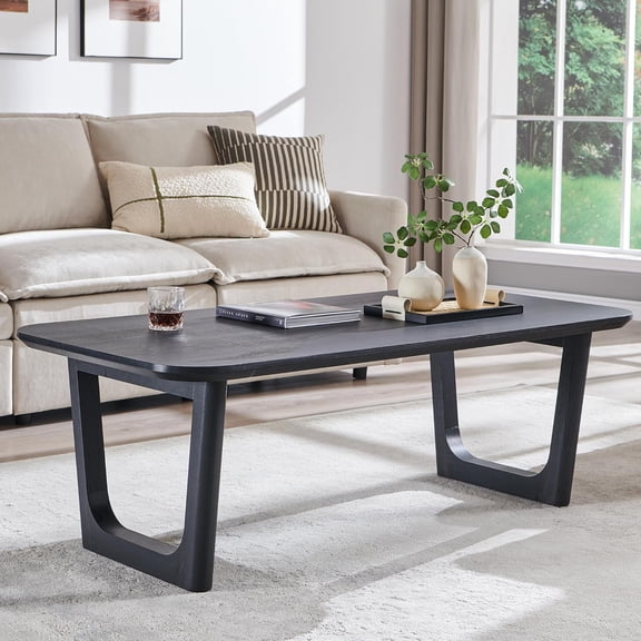 51.2-Inch Large Modern Wood Coffee Table with U-Shaped Legs, Black Rectangle Center Table for Living Room or Office
