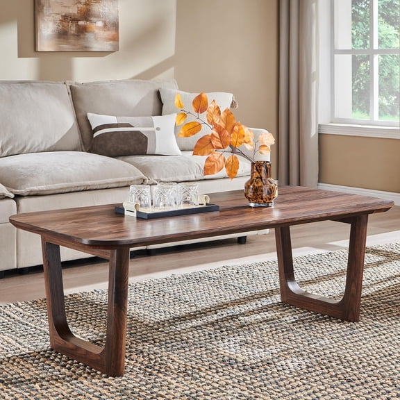 51.2-Inch Large Rectangle Wood Coffee Table with U-Shaped Legs, Dark Walnut Center Table for Living Room or Office