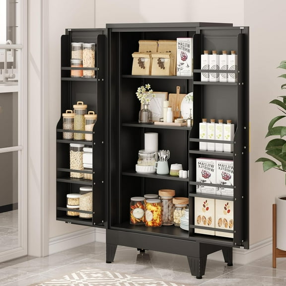 51.2" Kitchen Pantry Cabinet, Metal Food Pantry Storage Cupboard with 2 Doors and 3 Adjustable Shelves, Freestanding Buffet Sideboard for Kitchen, Dining Room, Living Room and Bathroom