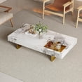 thumbnail image 1 of 51.2" Modern Coffee Table for Living Room, Rectangle Living Room Table Sintered Stone Tabletop with Gold Stainless Steel Legs, Center Table for Home Office, 1 of 5