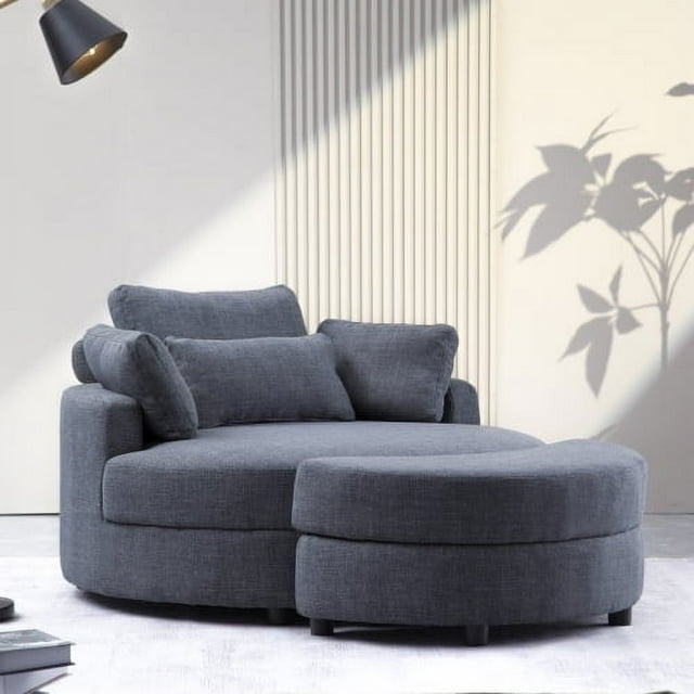 51.2 W Round Loveseat Swivel Accent Chair with Storage Cushions Linen Fabric for Living Room or Hotel Walmart