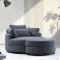 thumbnail image 1 of 51.2" W Large round chair with storage linen fabric for living room hotel with cushions, Round Loveseat Circle Swivel Barrel Chairs Fabric  , 1 of 6