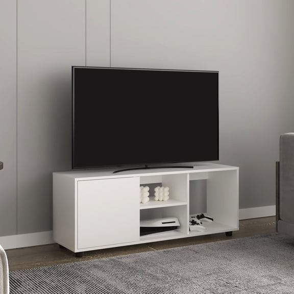 51.2" Wide, 13.7" Deep MDF Stand - One Door Cabinet - Living Room - Concealed Storage for Accessories