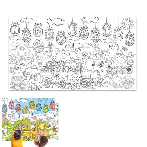 51.2" x 29.5" Easter Coloring Poster,Giant DIY Happy Easter Poster for Kids Adult,Funny Family Decor amd Novelty Gift Choice for Children