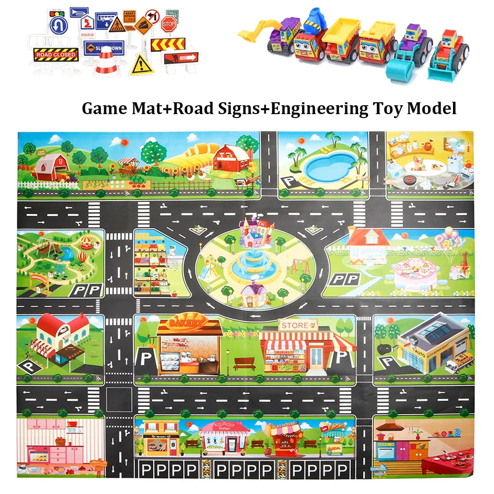 51.2"x39.4" Children's Play Mat City Road Buildings Parking Map Game ...