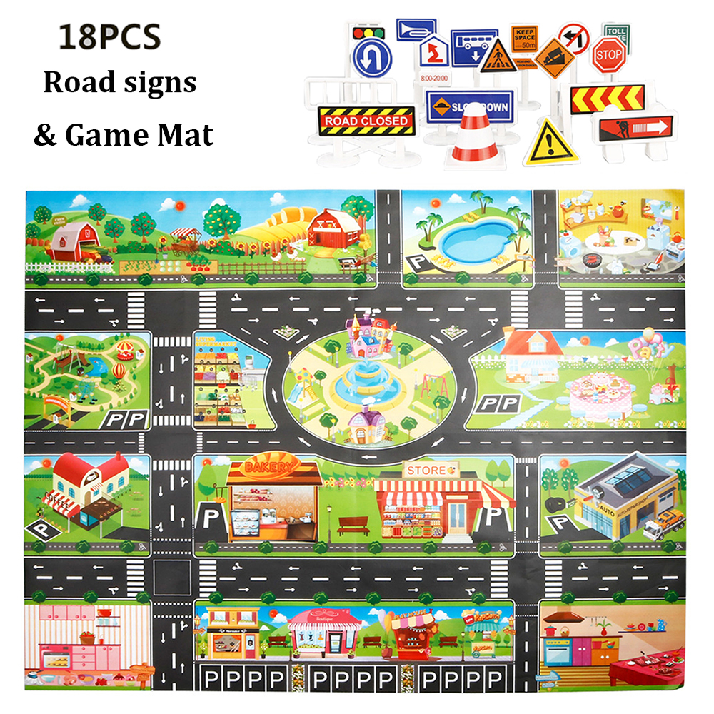 51.2"x39.4" Children's Toy Map Mat Fun City Road Map for Hot Wheels Track Racing and Toys, Parking Map for Toddler Boys, Bedroom, Playroom, Living Room (with Road Signs) - image 1 of 9
