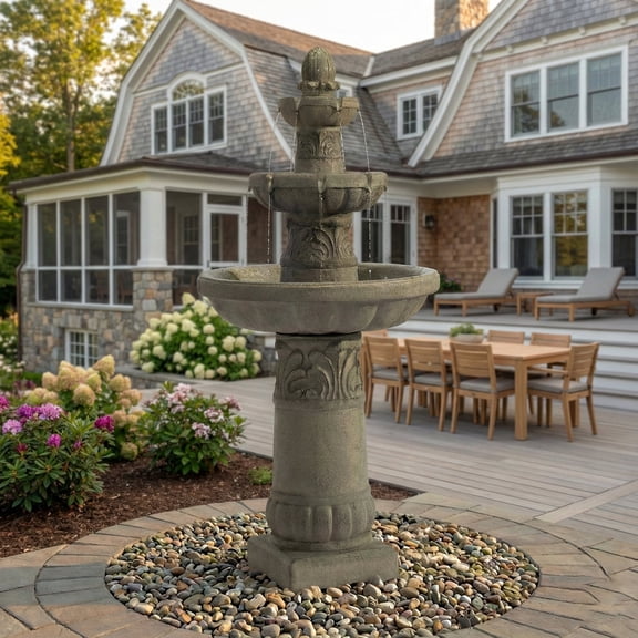 51 3-Tier Garden Fountains Outdoor, Faux Stone LED Fountain with 2 Warm LED Lights and 6-Foot Power Cord