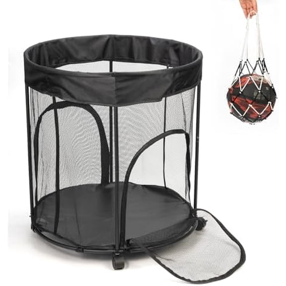 51.36gal Ball Storage Cart with Wheels, 2 Side Opening Ball Basket, Ball Cart for Basketball, Soccer, Baseball, Sports Ball Storage Bin, Ball Organizer for Garage, Playground and Outdoor