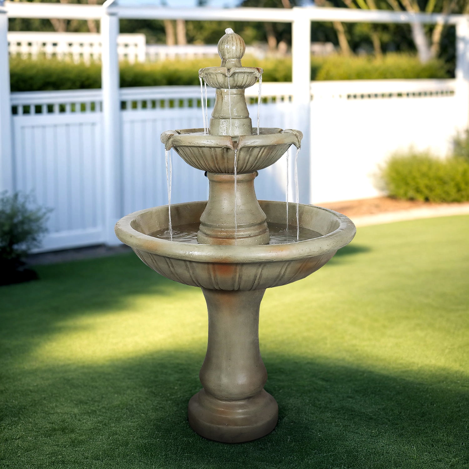 51.5" Outdoor Water Fountain, 2 Tier Pedestal Waterfall Fountain with Pump for Garden Patio Yard Décor