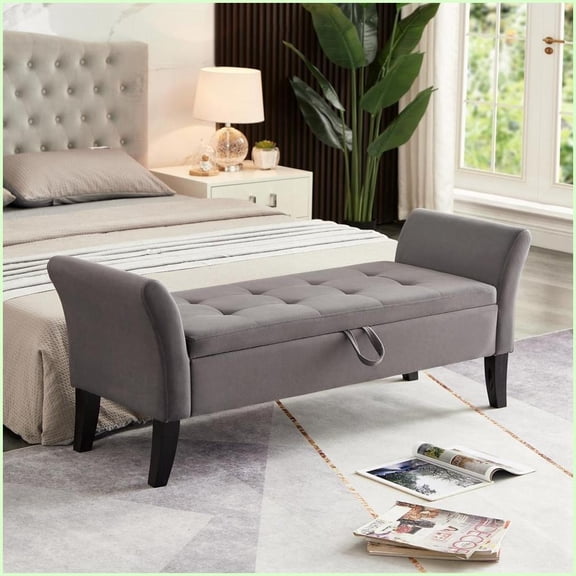 51.5” Storage Bed Bench - Soft Velvet | Grey | Velvet